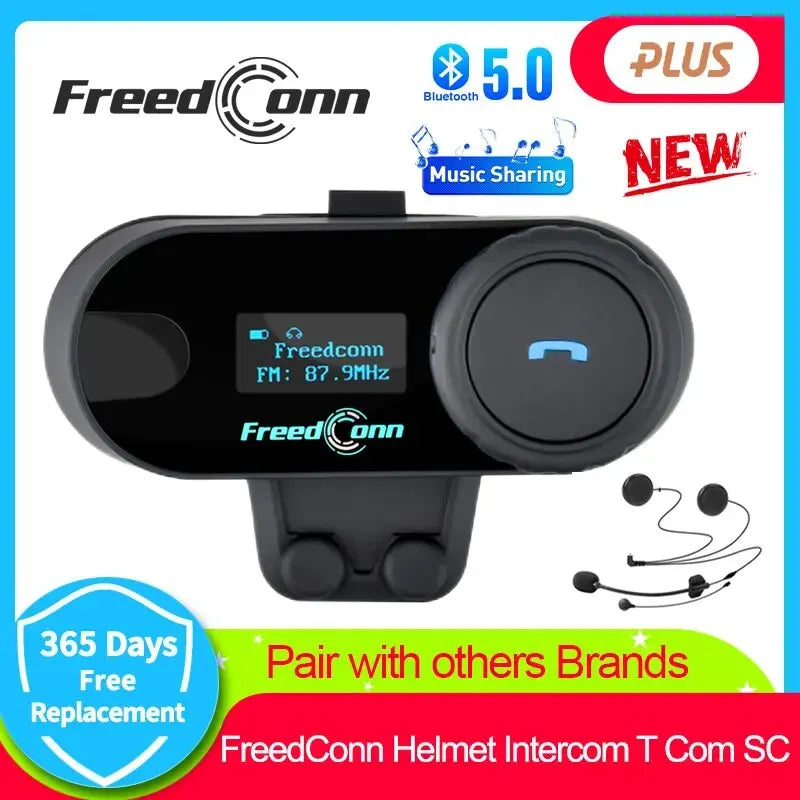 Black freedconn t com sc bluetooth motorcycle intercom helmet with digital fm display and call button for wireless communication