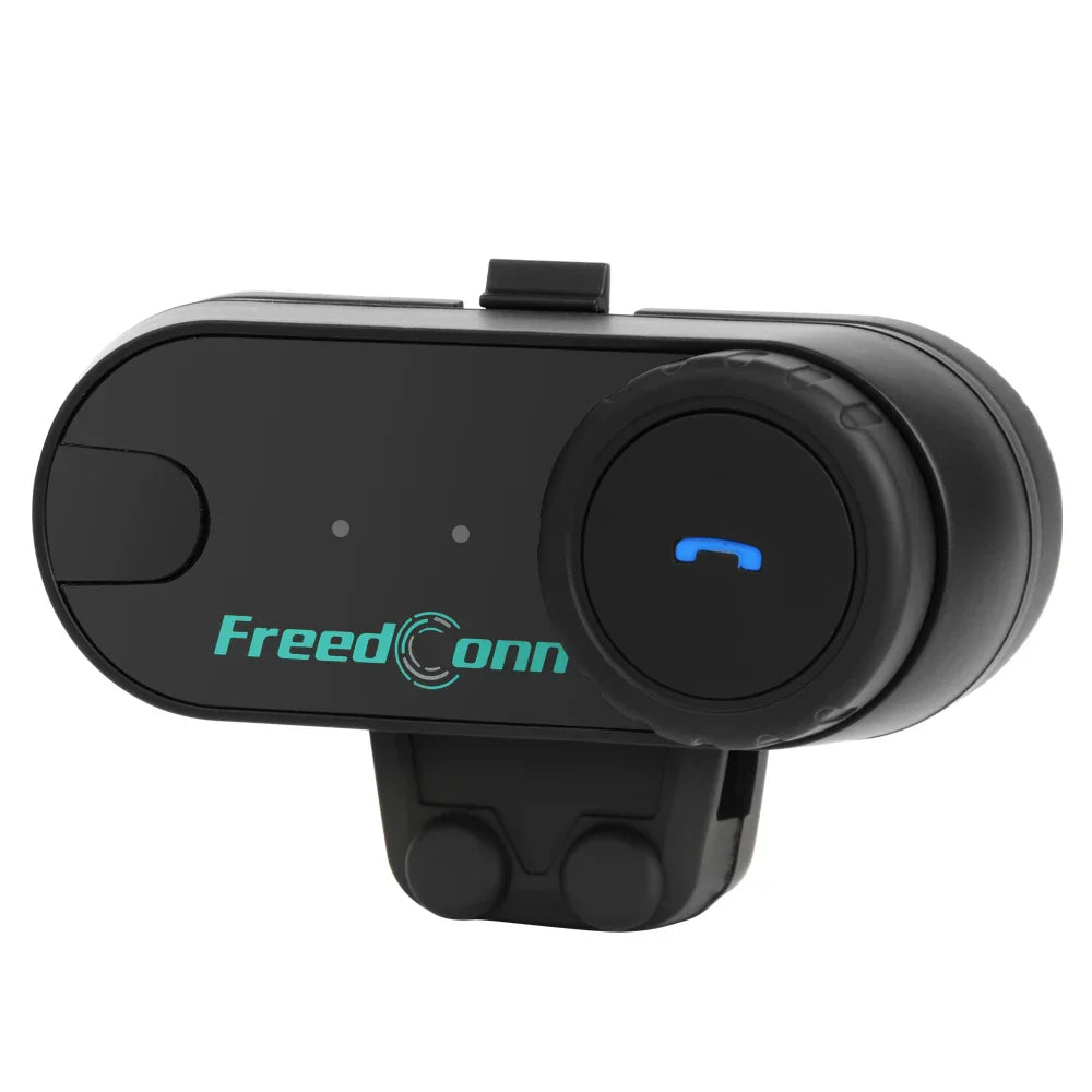 Black freedconn t-com vb 1000m motorcycle helmet with full-duplex intercom and blue illuminated call button for music sharing