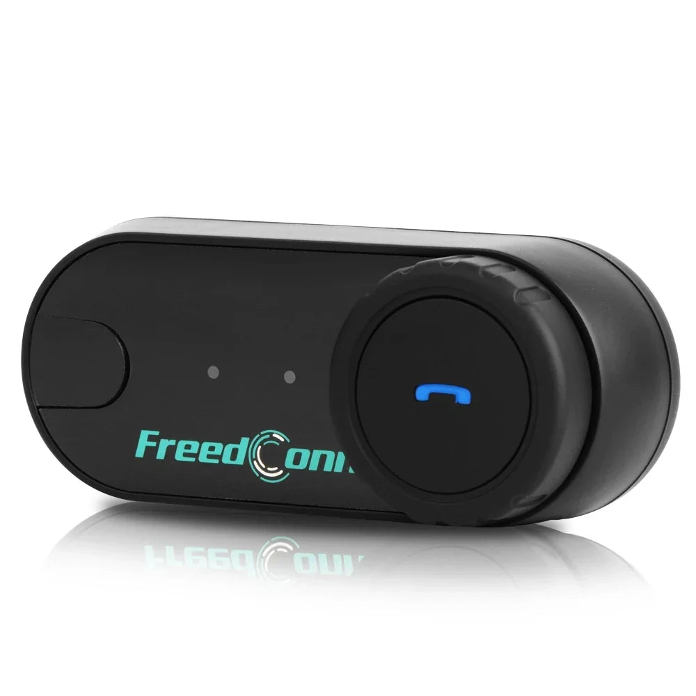 Black freedconn bluetooth motorcycle intercom with circular call button and dual indicators for duplex intercom full-duplex use