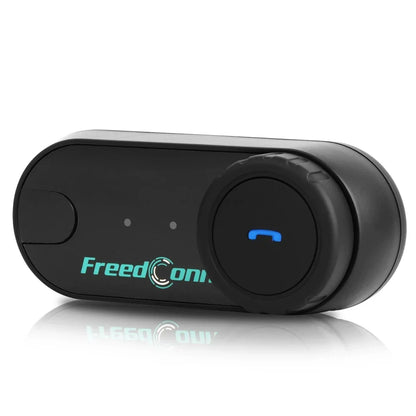 Black freedconn bluetooth motorcycle intercom with circular call button and dual indicators for duplex intercom full-duplex use