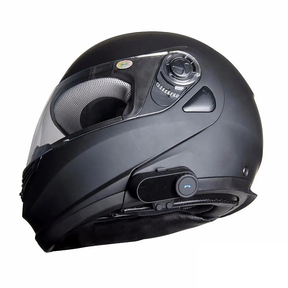 Black matte freedconn t-com vb 1000m motorcycle helmet with full-duplex intercom and music sharing features