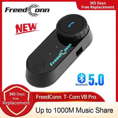 Black freedconn t com vb motorcycle helmet headset with bluetooth 5.0 circular knob and illuminated blue logo for intercom communication