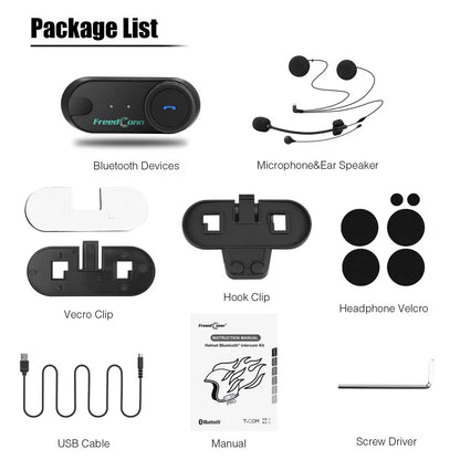 Black freedconn bluetooth stereo intercom motorcycle helmet headset with circular button and green logo for wireless calls