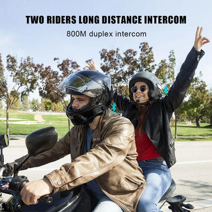 Black motorcycle helmet headset with integrated freedconn bluetooth stereo intercom for two riders communication