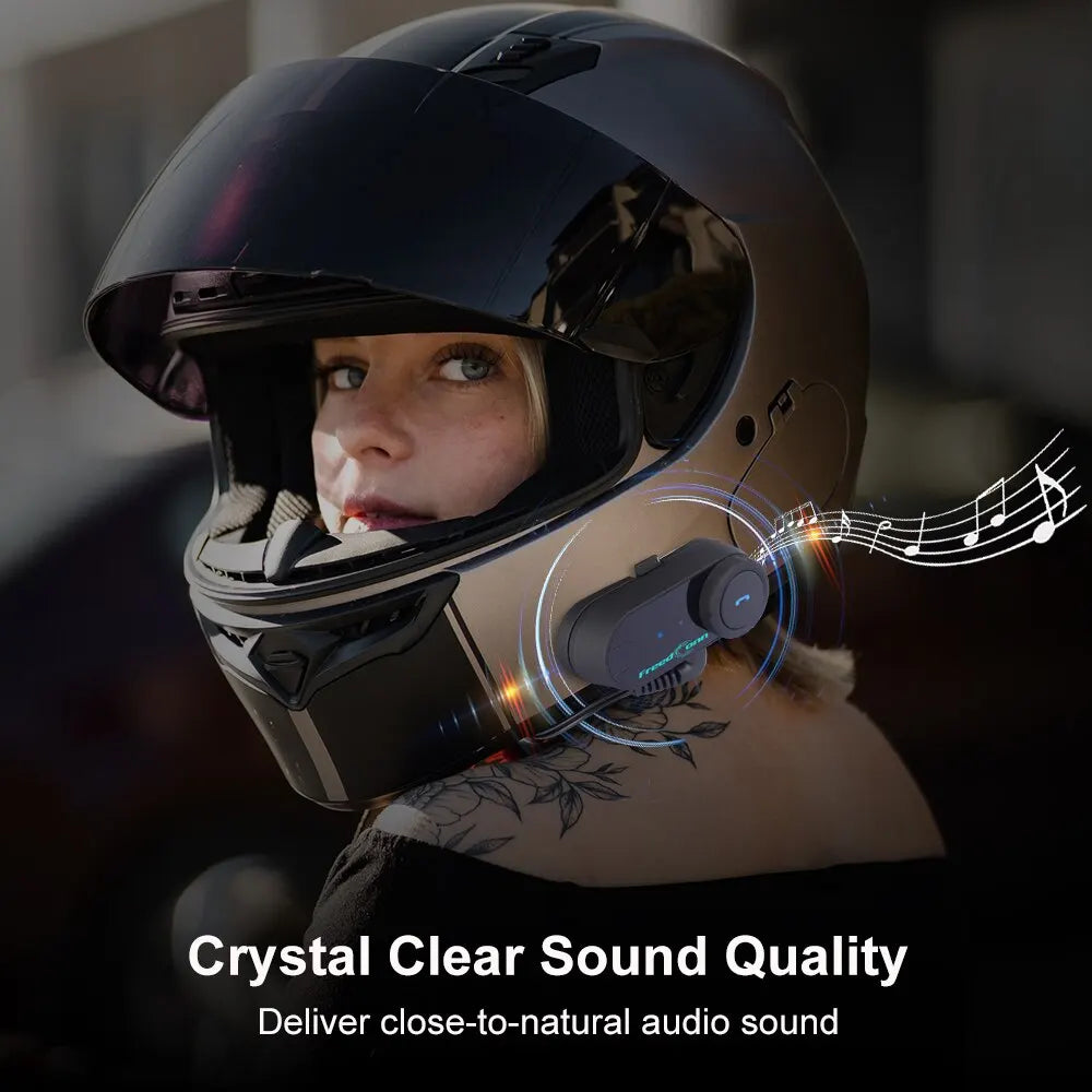Black freedconn t com vb motorcycle helmet headset bluetooth with sleek design and glowing blue accents for wireless communication