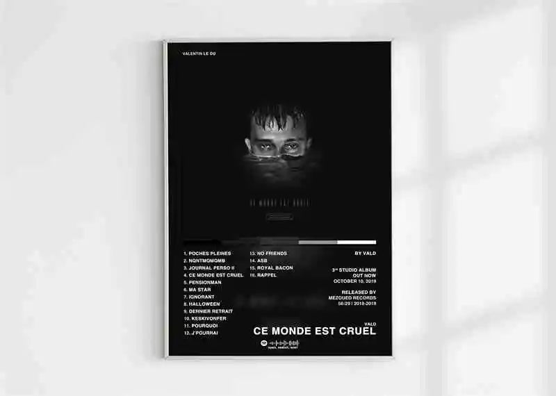 Black and white minimalist poster aesthetic 2pac featuring valentin le du ce monde est cruel tracklist wall art print
