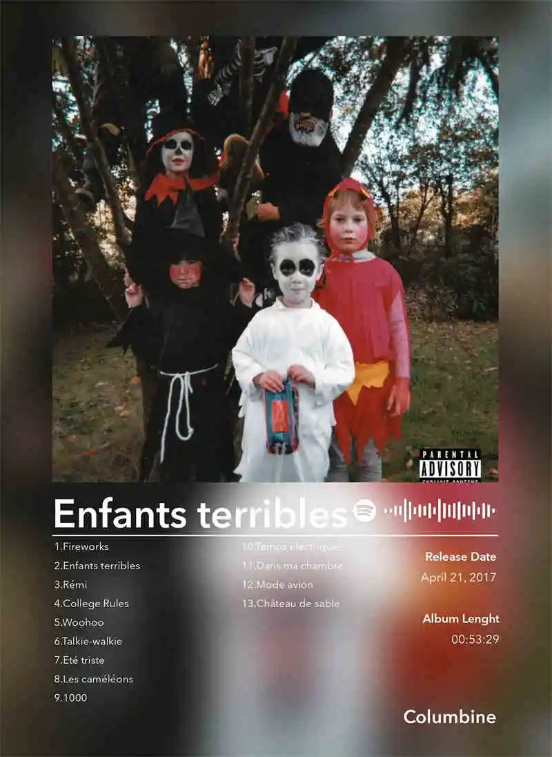 Album cover poster aesthetic 2pac featuring children in halloween costumes with skull makeup and blue lantern for wall decor