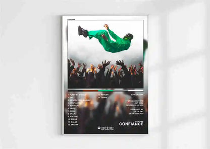 Green athletic outfit worn by performer mid-air in French rap pop music album poster aesthetic 2pac pnl plk errr print