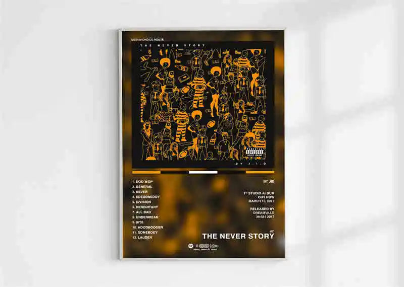 Black and gold illustrated canvas print poster aesthetic 2pac featuring jid the never story for home office decor