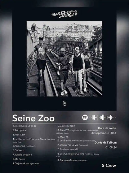 Black and white poster aesthetic 2pac featuring s crew on train tracks with cityscape for hip hop wall decor