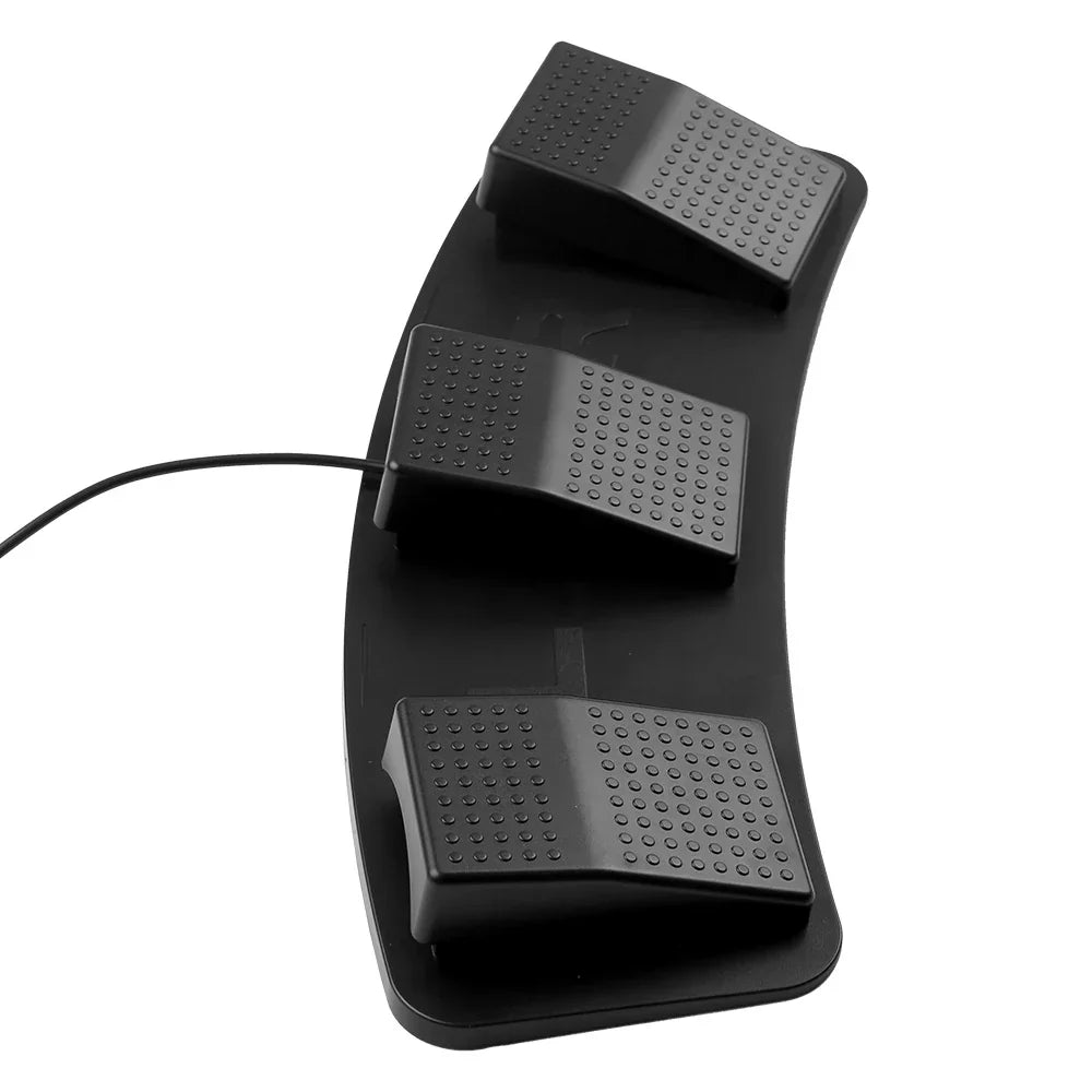 Black usb triple foot switch multifunctional pedal with textured curved base for image acquisition music game control