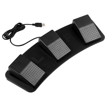 Black usb triple foot switch multifunctional pedal with textured rubber pads and usb cable for image acquisition music control