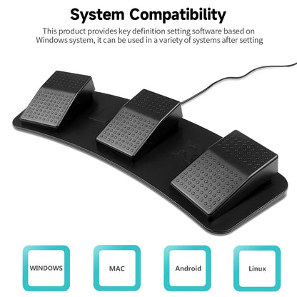 Black usb triple foot switch multifunctional pedal set with textured grip for image acquisition music and game control