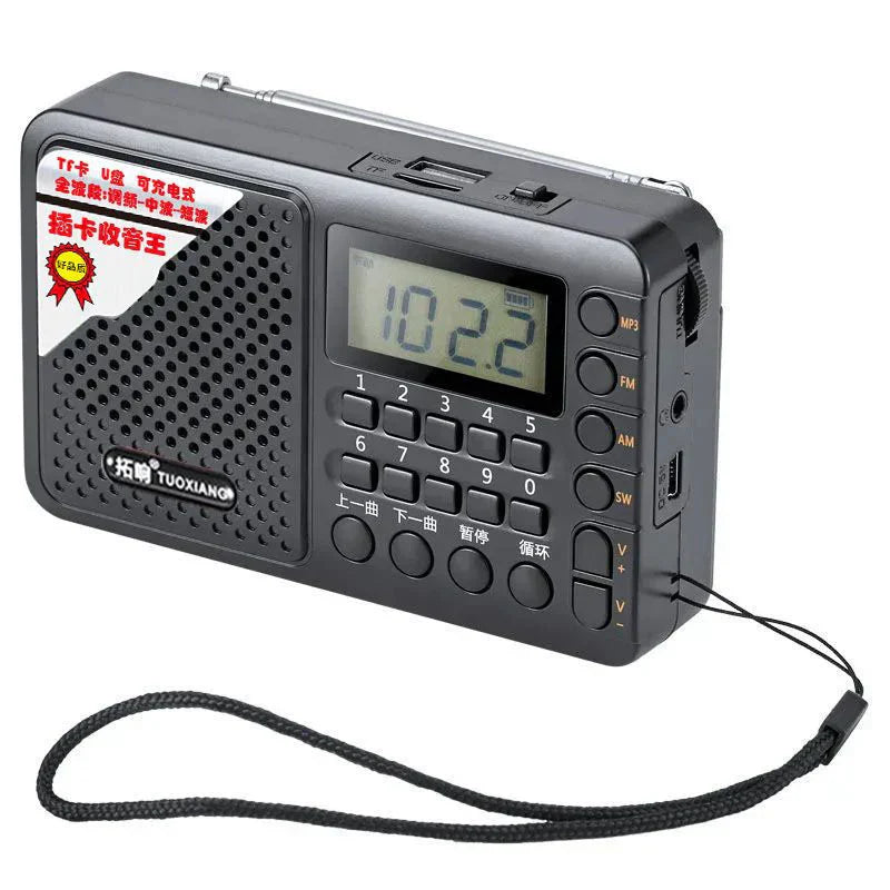 Black plastic band radio portable with lcd display 1022 receiver rechargeable radio tf card slot and 5mm headphone jack
