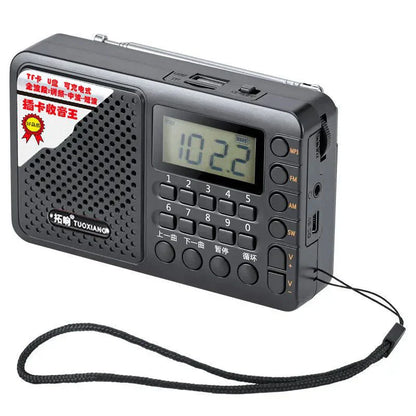 Black plastic band radio portable with lcd display 1022 receiver rechargeable radio tf card slot and 5mm headphone jack