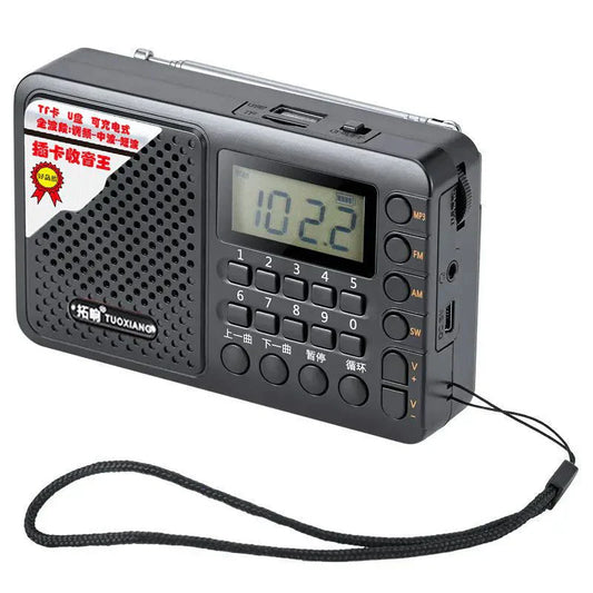 Black plastic band radio portable with lcd display 1022 receiver rechargeable radio tf card slot and 5mm headphone jack