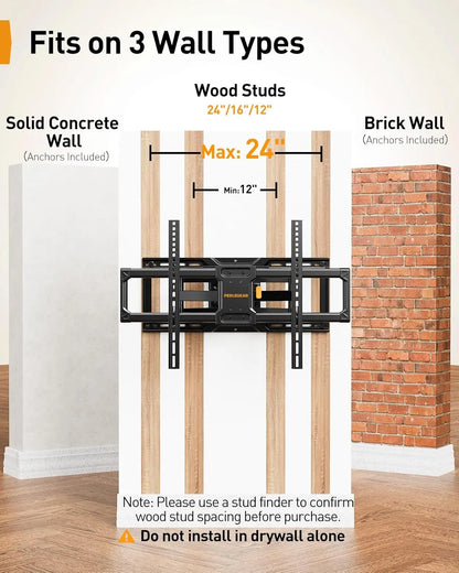 Black metal full motion tv wall mount with tilt swivel extension and extension music sync for 42-90 inch tvs