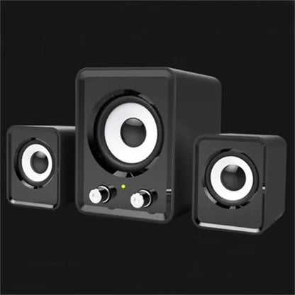 Black full-range speakers3-in-1 stereo loud speakerswireless bluetooth system with white drivers and silver control knobs