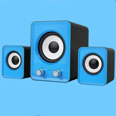 Blue and black cube-shaped full-range speakers3-in-1 stereo loud speakerswireless bluetooth with subwoofer and satellite speakers
