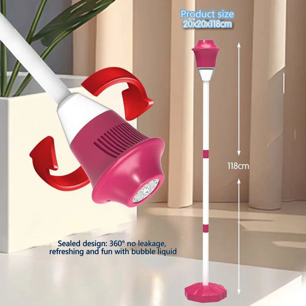 Pink and white fully automatic bubble machine street with red handle for 360-degree sealed machine music lighting use without battery bubble water