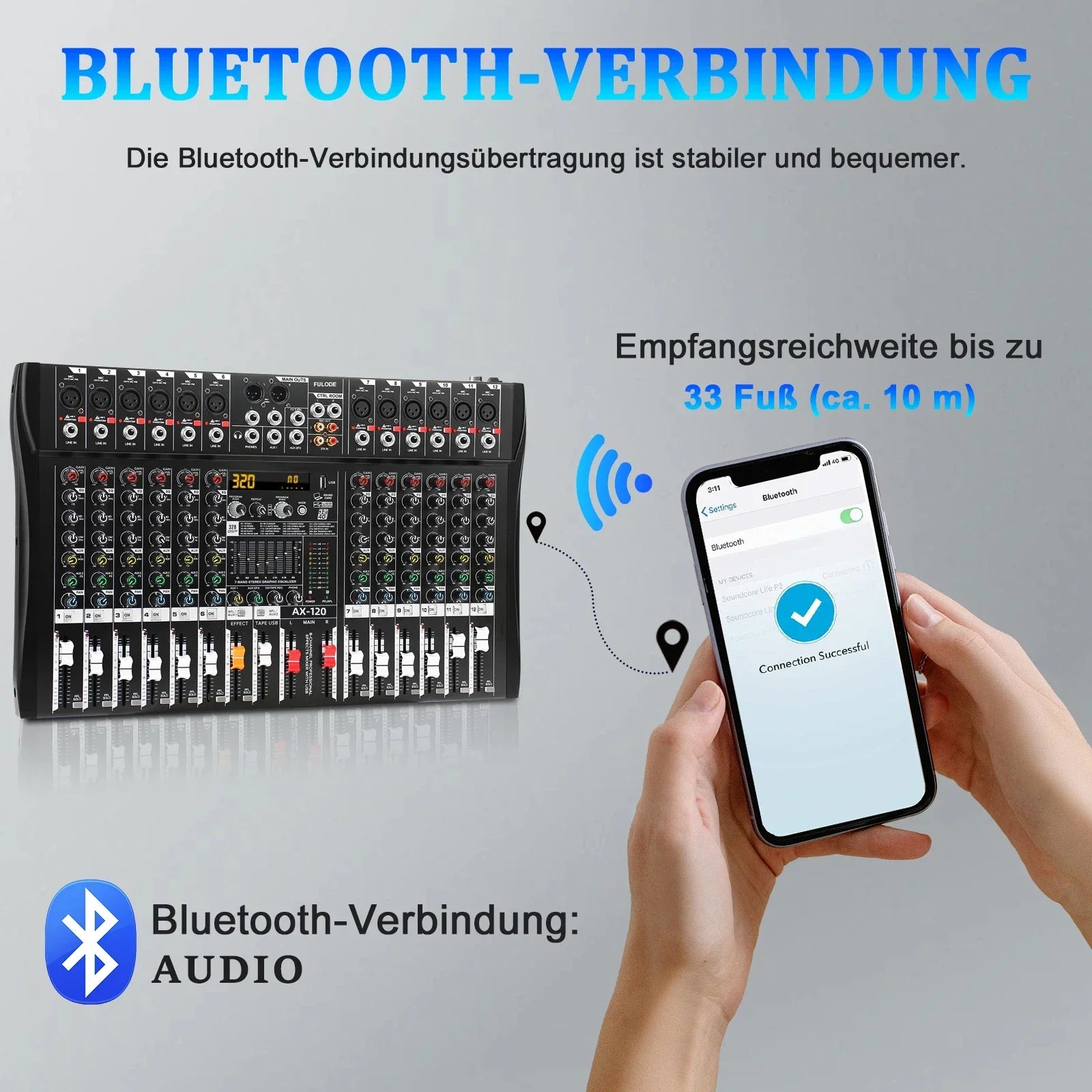 Black fuluode ax-120 professional mixer control with colorful knobs and digital display on sound mixing board usb