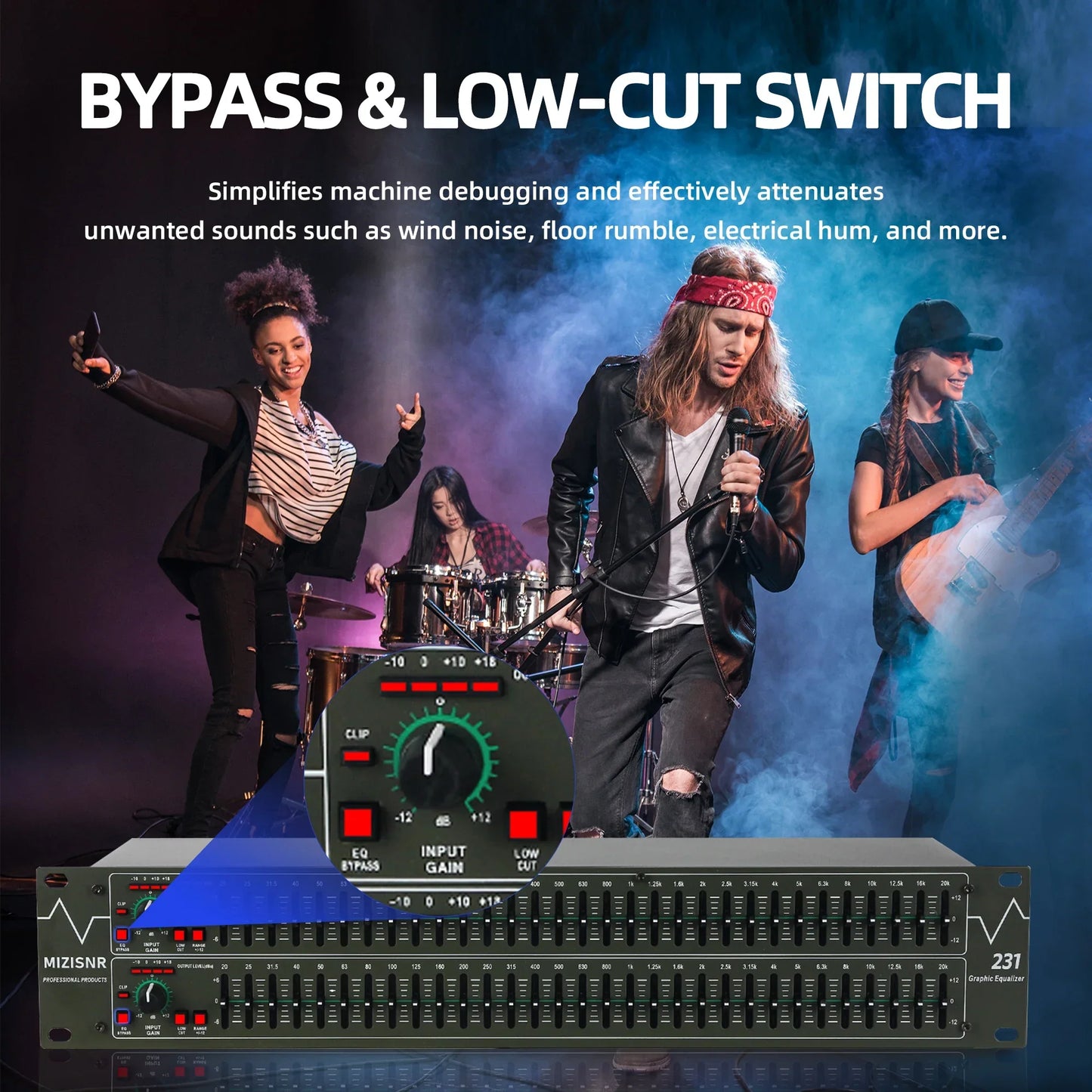 Black fuluode eq-231 graphical 31-band stereo equalizer with illuminated controls for home audio dual-channel and professional dj use