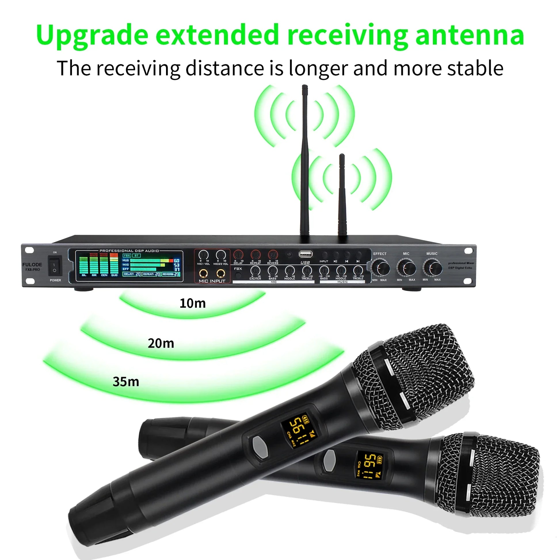 Black fx8-pro professional ktv wireless microphone set with mesh grilles and digital displays for effector karaoke sound