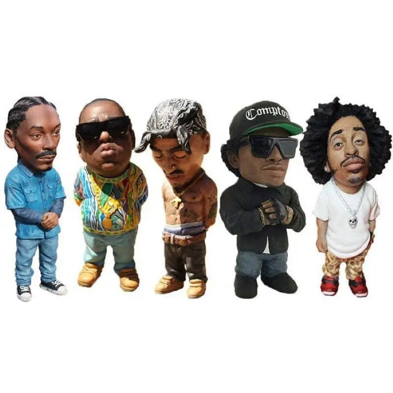 Five colorful hop rapper funny resin statues of stylized bobblehead figurines for home indoor outdoor decor