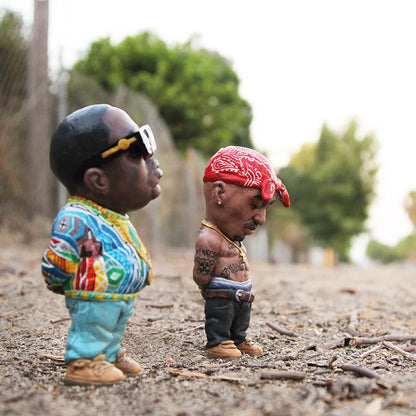 Two detailed hop rapper funny bro resin statues with colorful shirt and red bandana for home and garden decor