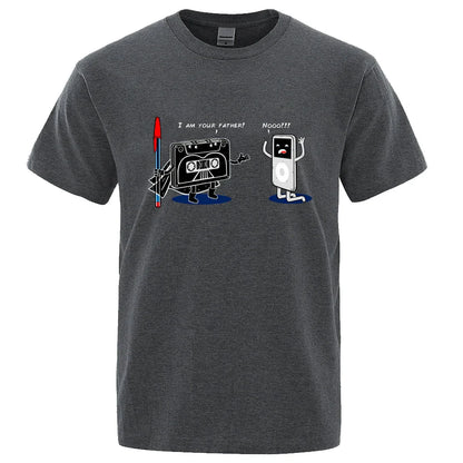 Dark heather gray cotton short-sleeved t-shirt with funny music player cartoon graphic hip hop tee male tops summer wear