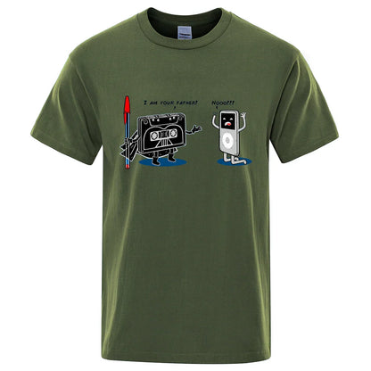 Olive green cotton short-sleeved funny music player t-shirt with cassette tape and ipod graphic hip hop tee male tops summer