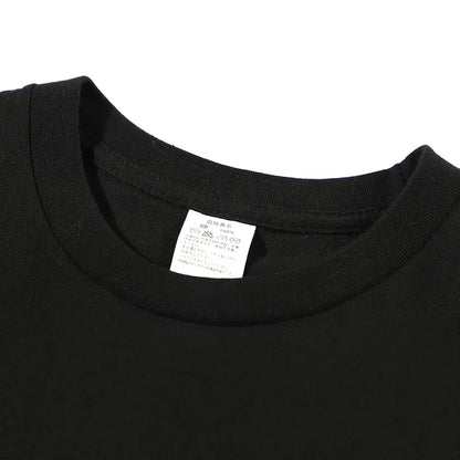 Black cotton funny music player hip hop tee male tops summer loose crewneck t-shirt with white care label inside collar