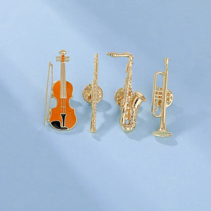 Golden saxophone pin with detailed keywork and polished metallic finish as funny musical instruments enamel brooches shaped golden pins