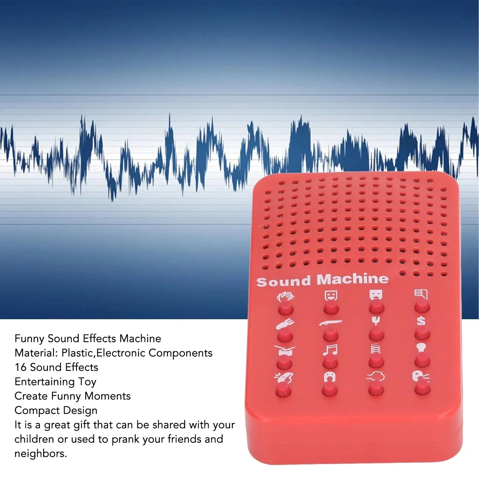 Red plastic portable electronic novelty funny sound maker machine with 16 buttons for sound effects machine use