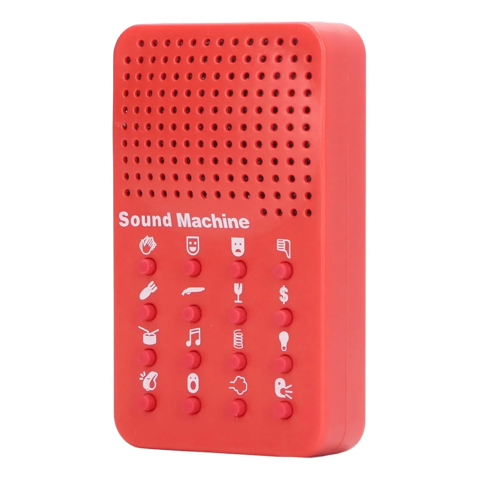 Red plastic funny sound maker machine with 16 circular white icon buttons portable electronic novelty sound effects machine