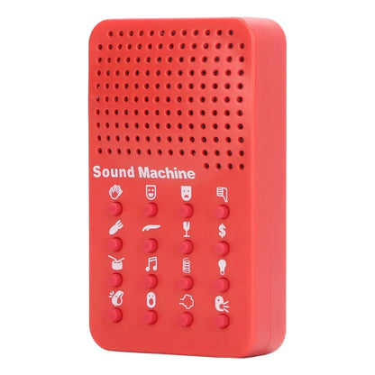 Red plastic funny sound maker machine with 16 circular white icon buttons portable electronic novelty sound effects machine