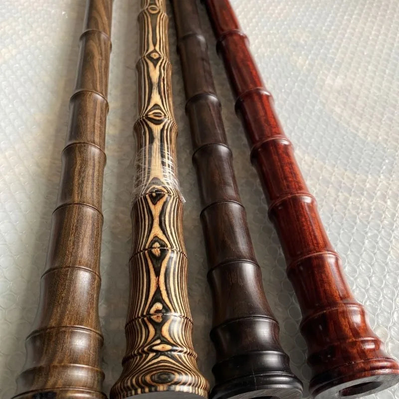 Four bamboo-style wooden handles with polished dark brown red and black-and-cream grains for key wooden xiao diy