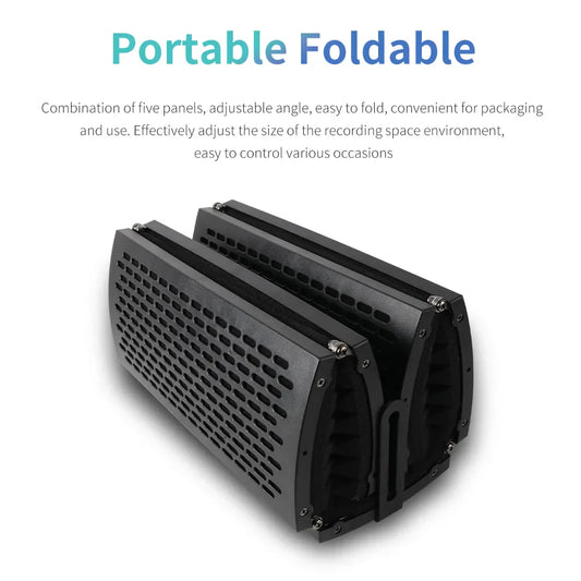 Black foldable G-MARK 5 panel reflection filters microphone isolation shield with perforated metal for professional studio recording