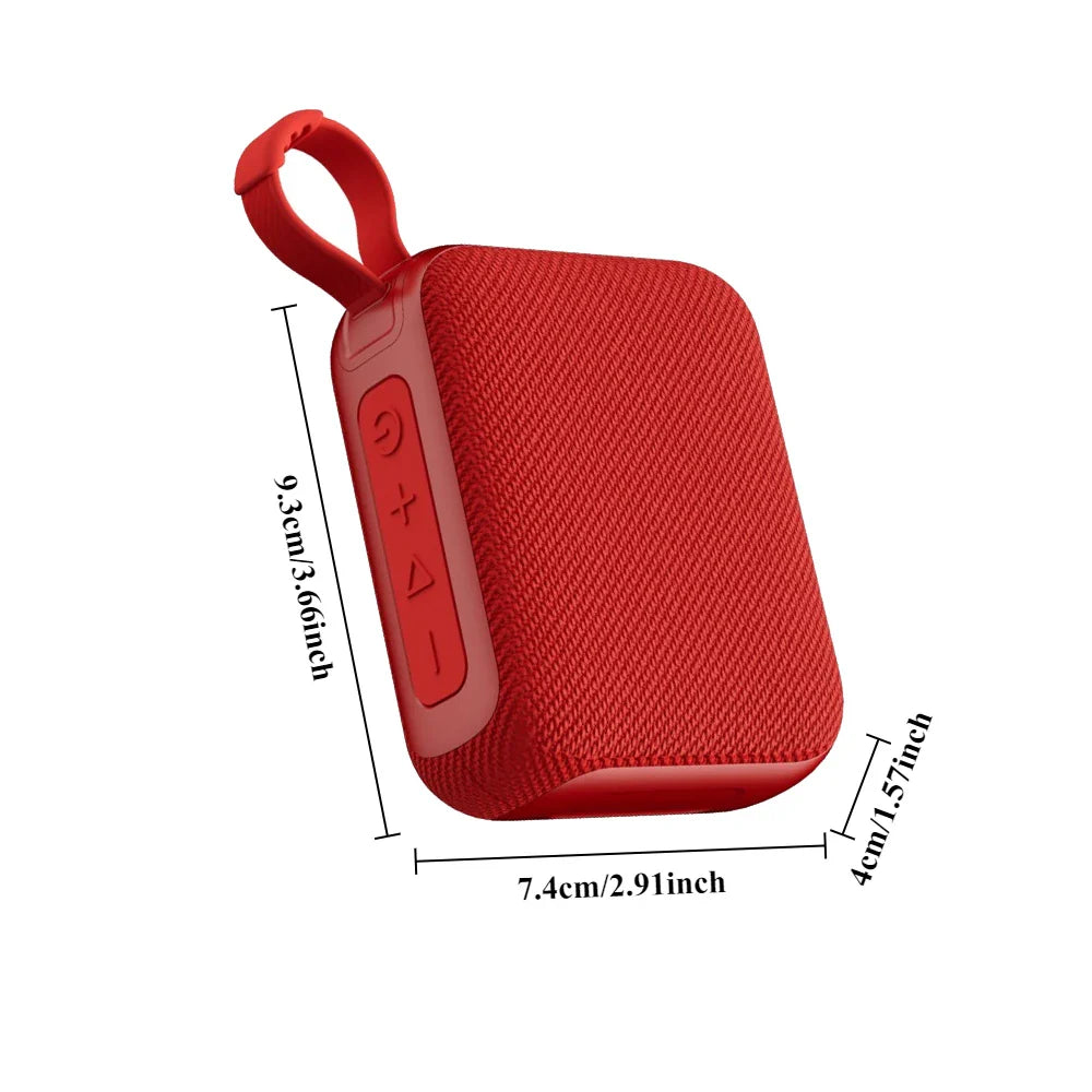Red textured G04 subwoofer bluetooth speaker with control buttons and carrying loop for home theater use