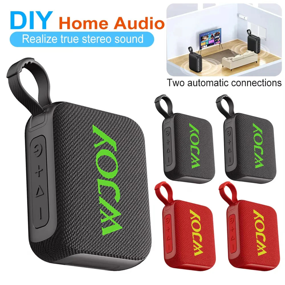 Black and red g04 subwoofer bluetooth speaker with textured fabric and bold wocm branding for home theater use