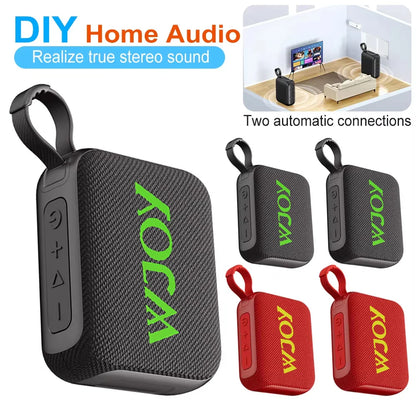 Black and red g04 subwoofer bluetooth speaker with textured fabric and bold wocm branding for home theater use