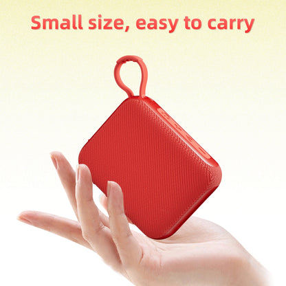 Red textured bluetooth speaker with loop handle supports hi-fi audio for home theater and bare metal use