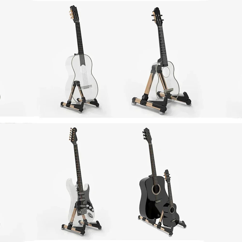 Galux gs-200 foldable guitar stand with clear acrylic frame black metal base and adjustable wooden legs for guitar violin ukulele
