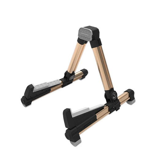 Gold and black foldable GALUX GS-200 guitar stand with textured rubber feet for electric guitar violin and ukulele