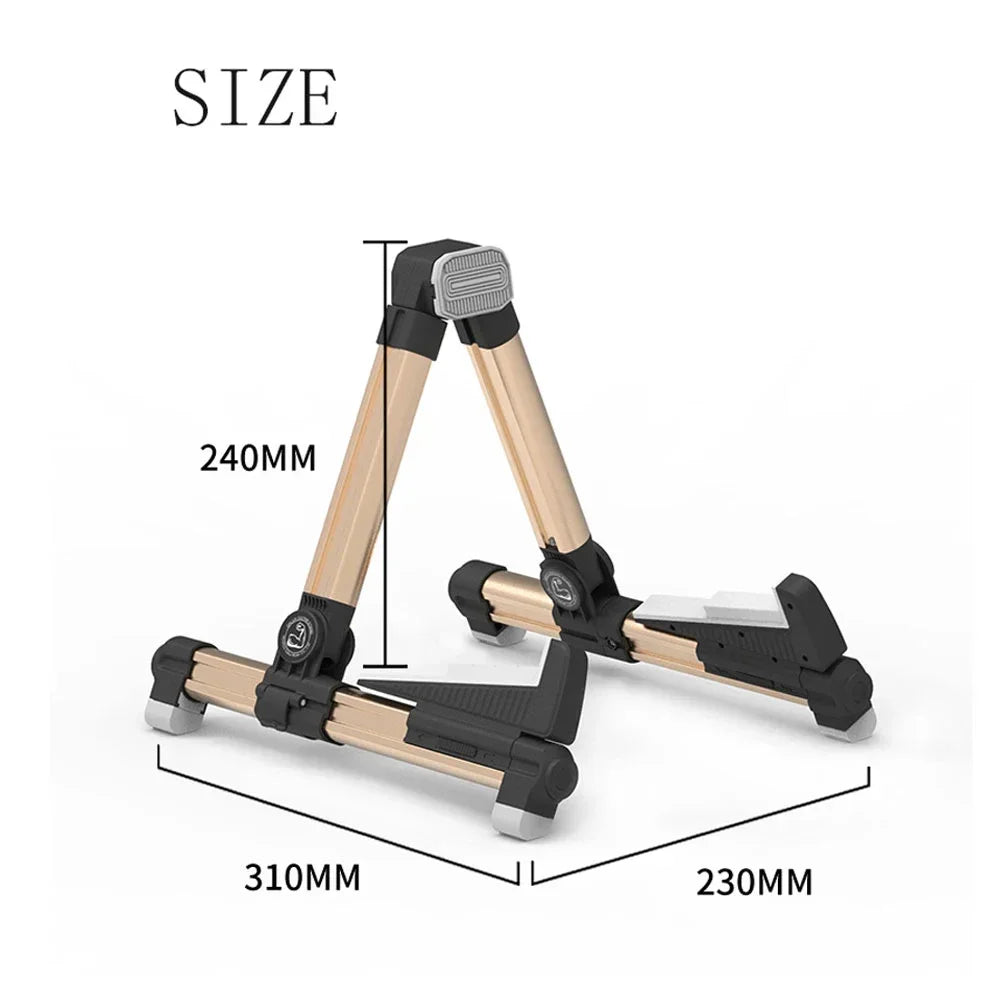 Gold and black foldable guitar stand with adjustable legs for electric guitar violin ukulele by galux gs-200
