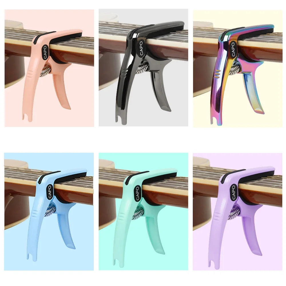 A set of six galux universal guitar capo quick metal change clamp key in assorted colors for acoustic and electric guitars