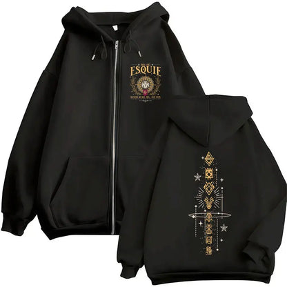 Black game esquie clair zip-up jacket hoody unisex with gold and white graphics sweatshirt high quality fleece