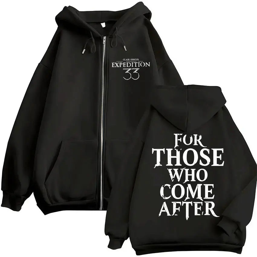 Black game esquie clair jacket hoody unisex zip up sweatshirt high quality fleece with expedition 33 text front and back