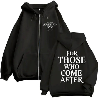 Black game esquie clair jacket hoody unisex zip up sweatshirt high quality fleece with expedition 33 text front and back