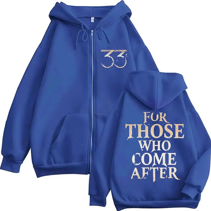 Royal blue game esquie clair jacket hoody unisex with metallic gold 3z logo and high quality fleece sweatshirt features